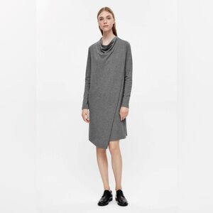 COS Grey Draped Asymmetric Minimalist Knit Dress Size S
